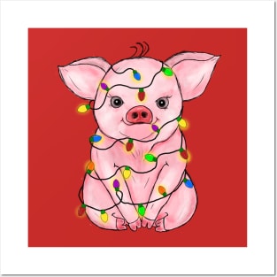 Cute Pig Christmas Lights Posters and Art